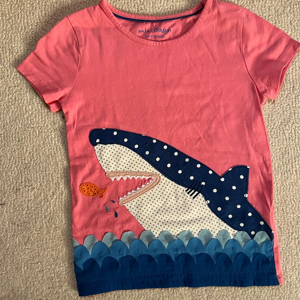 Mini Boden Pink and Blue Shark Tee